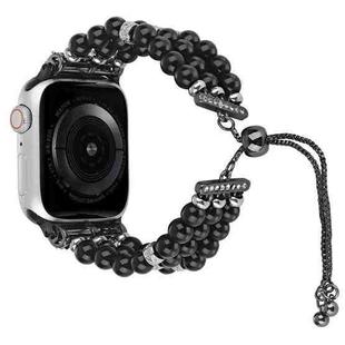 For Apple Watch Ultra 49mm Beaded Pearl Retractable Chain Watch Band(Black)