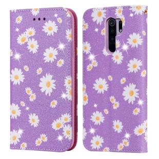 For Xiaomi Redmi 9 Glittering Daisy Magnetic Horizontal Flip Leather Case with Holder & Card Slots & Photo Frame(Purple)