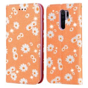 For Xiaomi Redmi 9 Glittering Daisy Magnetic Horizontal Flip Leather Case with Holder & Card Slots & Photo Frame(Orange)