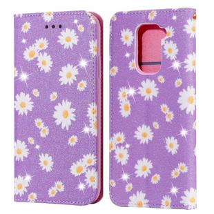 For Xiaomi Redmi Note 9 Glittering Daisy Magnetic Horizontal Flip Leather Case with Holder & Card Slots & Photo Frame(Purple)