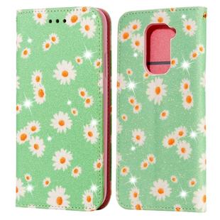For Xiaomi Redmi Note 9 Glittering Daisy Magnetic Horizontal Flip Leather Case with Holder & Card Slots & Photo Frame(Green)