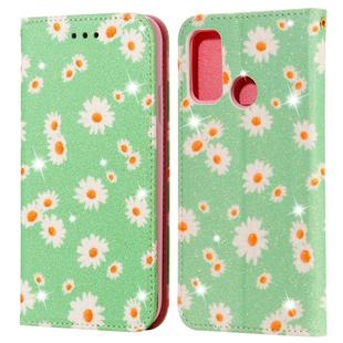 For Huawei P Smart 2020 Glittering Daisy Magnetic Horizontal Flip Leather Case with Holder & Card Slots & Photo Frame(Green)