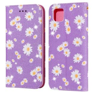 For Huawei Y5P (2020) Glittering Daisy Magnetic Horizontal Flip Leather Case with Holder & Card Slots & Photo Frame(Purple)