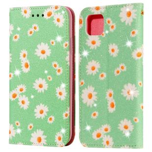 For Huawei Y5P (2020) Glittering Daisy Magnetic Horizontal Flip Leather Case with Holder & Card Slots & Photo Frame(Green)