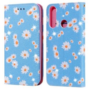 For Huawei Y6P (2020) Glittering Daisy Magnetic Horizontal Flip Leather Case with Holder & Card Slots & Photo Frame(Blue)