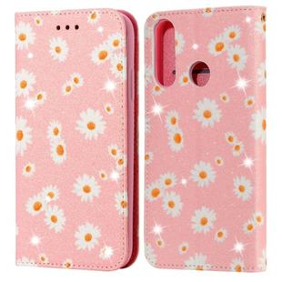 For Huawei Y6P (2020) Glittering Daisy Magnetic Horizontal Flip Leather Case with Holder & Card Slots & Photo Frame(Pink)