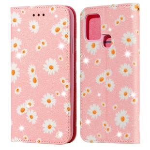 For Samsung Galaxy A21s Glittering Daisy Magnetic Horizontal Flip Leather Case with Holder & Card Slots & Photo Frame(Pink)