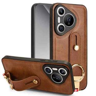 For Huawei Pura 70 5G Wristband Leather Back Phone Case(Brown)