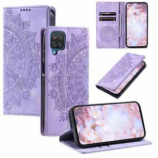 For Samsung Galaxy A12 5G/M12/F12 Totem Embossed Magnetic Leather Phone Case(Purple)