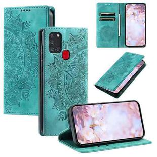 For Samsung Galaxy A21s Totem Embossed Magnetic Leather Phone Case(Green)