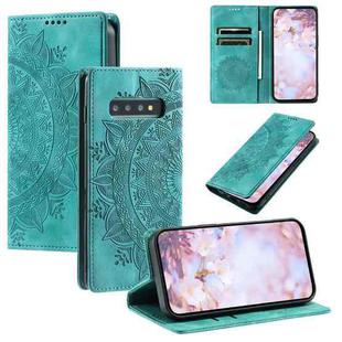 For Samsung Galaxy S10 Totem Embossed Magnetic Leather Phone Case(Green)