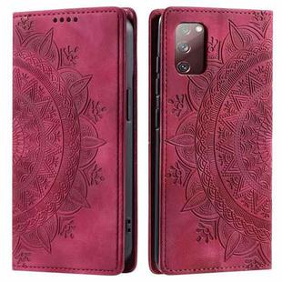 For Samsung Galaxy S20 FE 4G / 5G Totem Embossed Magnetic Leather Phone Case(Red)