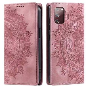 For Samsung Galaxy S20 FE 4G / 5G Totem Embossed Magnetic Leather Phone Case(Rose Gold)