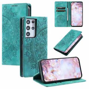 For Samsung Galaxy S21 Ultra 5G Totem Embossed Magnetic Leather Phone Case(Green)