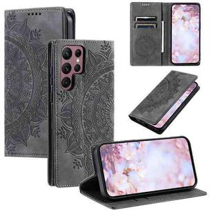 For Samsung Galaxy S22 Ultra 5G Totem Embossed Magnetic Leather Phone Case(Grey)