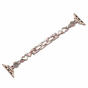 For Apple Watch SE 2022 40mm Diamond Hearts Metal Chain Watch Band(Rose Gold)