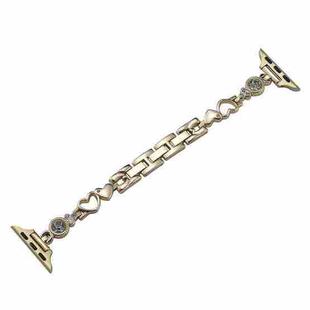 For Apple Watch SE 44mm Diamond Hearts Metal Chain Watch Band(Gold)