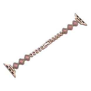 For Apple Watch 38mm Diamond Four-leaf Clover Metal Chain Watch Band(Rose Gold)