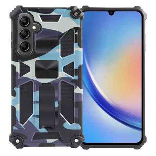 For Samsung Galaxy A35 Camouflage Armor Kickstand TPU + PC Magnetic Phone Case(Light Blue)