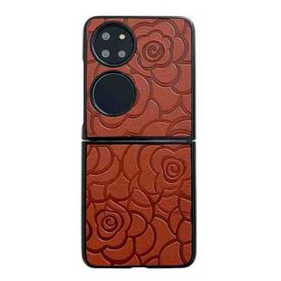 For Huawei P50 Pocket Impression Flower Pattern Protective Phone Case(Brown)