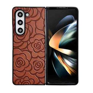For Samsung Galaxy Z Fold4 Impression Flower Pattern Protective Phone Case(Brown)