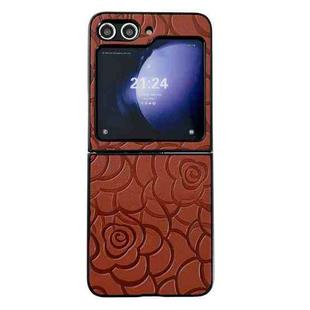 For Samsung Galaxy Z Flip5 Impression Flower Pattern Protective Phone Case(Brown)