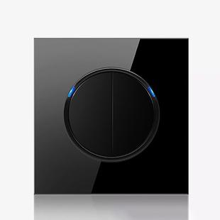 86mm Round LED Tempered Glass Switch Panel, Black Round Glass, Style:Two Open Dual Control