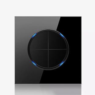 86mm Round LED Tempered Glass Switch Panel, Black Round Glass, Style:Four Open Dual Control