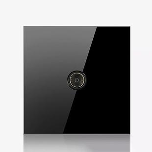 86mm Round LED Tempered Glass Switch Panel, Black Round Glass, Style:TV Socket