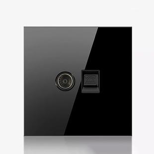 86mm Round LED Tempered Glass Switch Panel, Black Round Glass, Style:Telephone-TV Socket