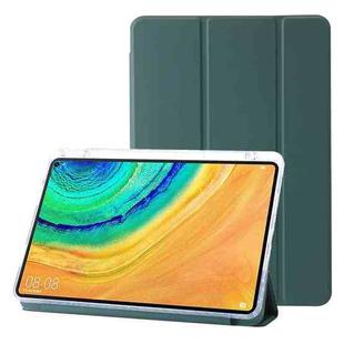 For Huawei Matepad 10.4 Clear Acrylic 3-Fold Leather Tablet Case(Dark Green)