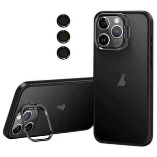For iPhone 11 Pro Max Lens Holder Frosted Phone Case(Black)