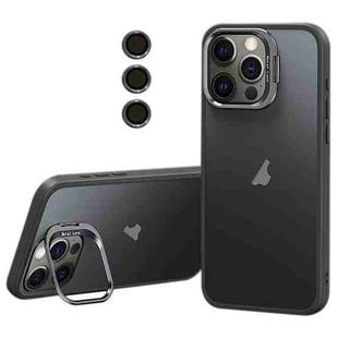 For iPhone 12 Pro Lens Holder Frosted Phone Case(Grey)