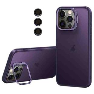 For iPhone 12 Pro Lens Holder Frosted Phone Case(Purple)