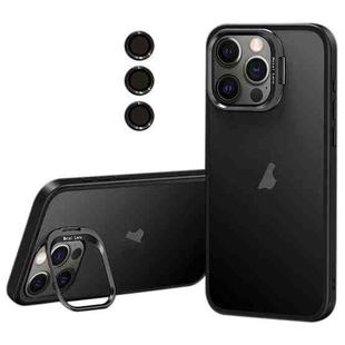 For iPhone 12 Pro Max Lens Holder Frosted Phone Case(Black)