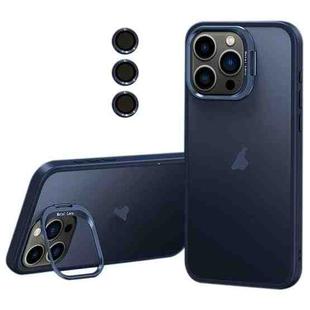 For iPhone 13 Pro Lens Holder Frosted Phone Case(Blue)