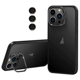For iPhone 13 Pro Max Lens Holder Frosted Phone Case(Black)
