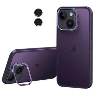 For iPhone 14 Plus Lens Holder Frosted Phone Case(Purple)