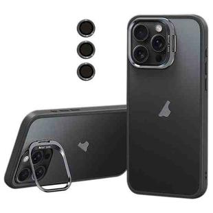 For iPhone 14 Pro Max Lens Holder Frosted Phone Case(Grey)