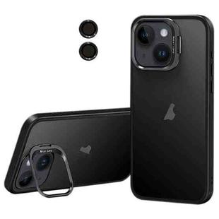 For iPhone 15 Lens Holder Frosted Phone Case(Black)