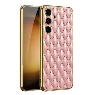 For Samsung Galaxy S24 5G GKK Rhombus Pattern Electroplating Plain PU Phone Case(Pink)