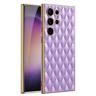 For Samsung Galaxy S24 Ultra 5G GKK Rhombus Pattern Electroplating Plain PU Phone Case(Purple)
