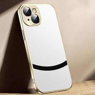 For iPhone 14 Gilt Leather Electroplated Phone Case(White)