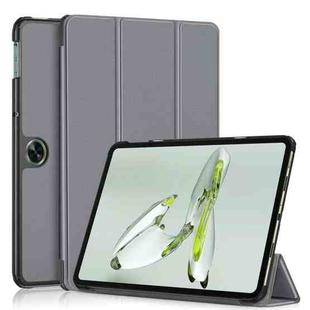 For OnePlus Pad Go / OPPO Pad Air2 Custer Solid Color 3-fold Holder Smart Leather Tablet Case(Grey)