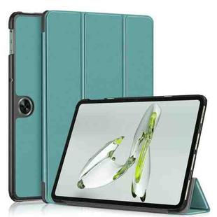 For OnePlus Pad Go / OPPO Pad Air2 / Neo Custer Solid Color 3-fold Holder Smart Leather Tablet Case(Green)