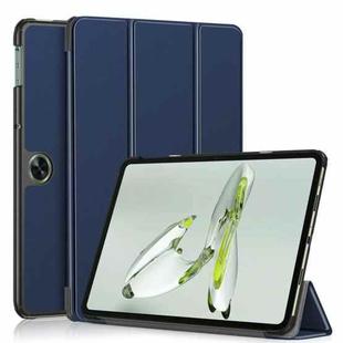 For OnePlus Pad Go / OPPO Pad Air2 / Neo Custer Solid Color 3-fold Holder Smart Leather Tablet Case(Dark Blue)