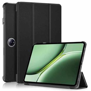 For OnePlus Pad Pro / Pad 2 Custer Solid Color 3-fold Holder Smart Leather Tablet Case(Black)