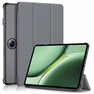 For OnePlus Pad Pro Custer Solid Color 3-fold Holder Smart Leather Tablet Case(Grey)