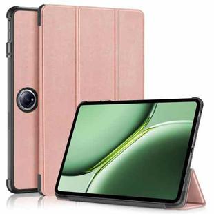 For OnePlus Pad Pro / Pad 2 Custer Solid Color 3-fold Holder Smart Leather Tablet Case(Rose Gold)