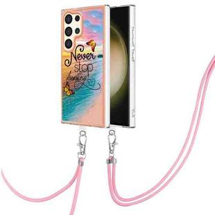 For Samsung Galaxy S24 Ultra 5G Electroplating Pattern IMD TPU Shockproof Case with Neck Lanyard(Dream Chasing Butterfly)